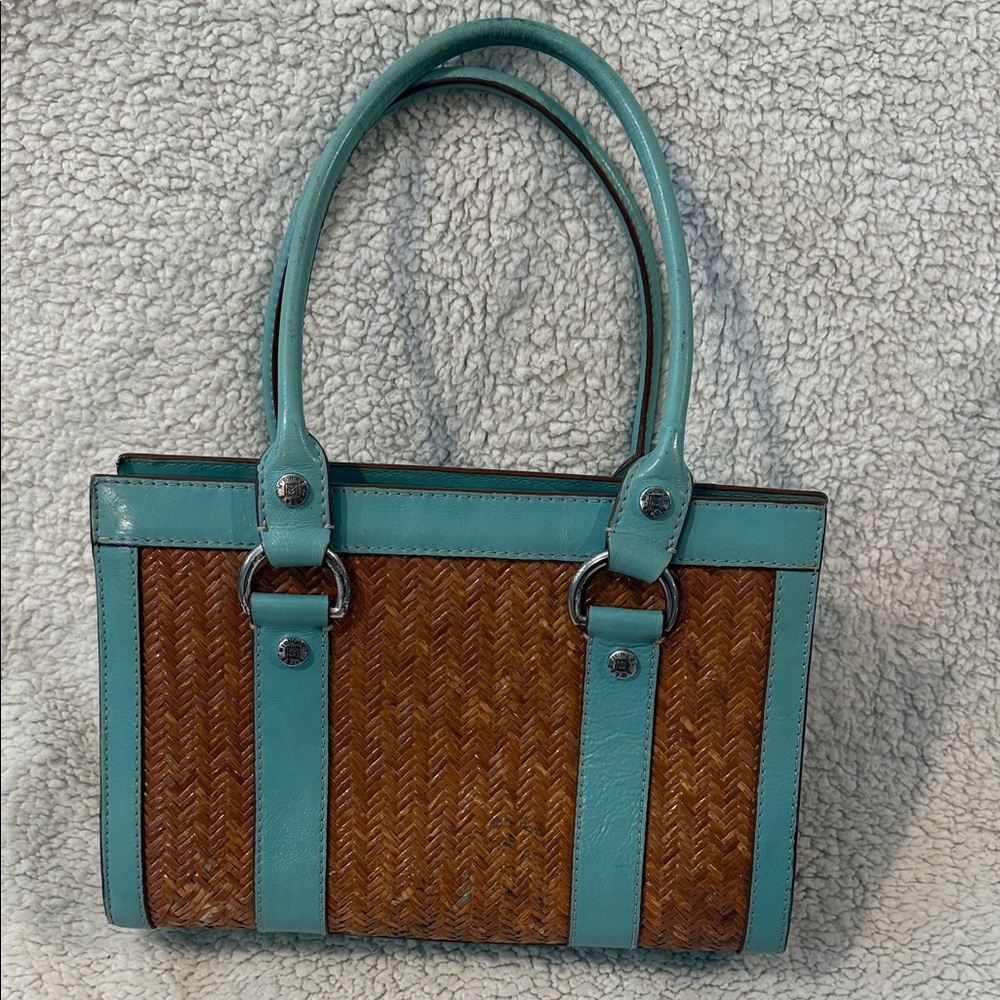 Michael Kors Teal and Brown Woven Shoulder Bag